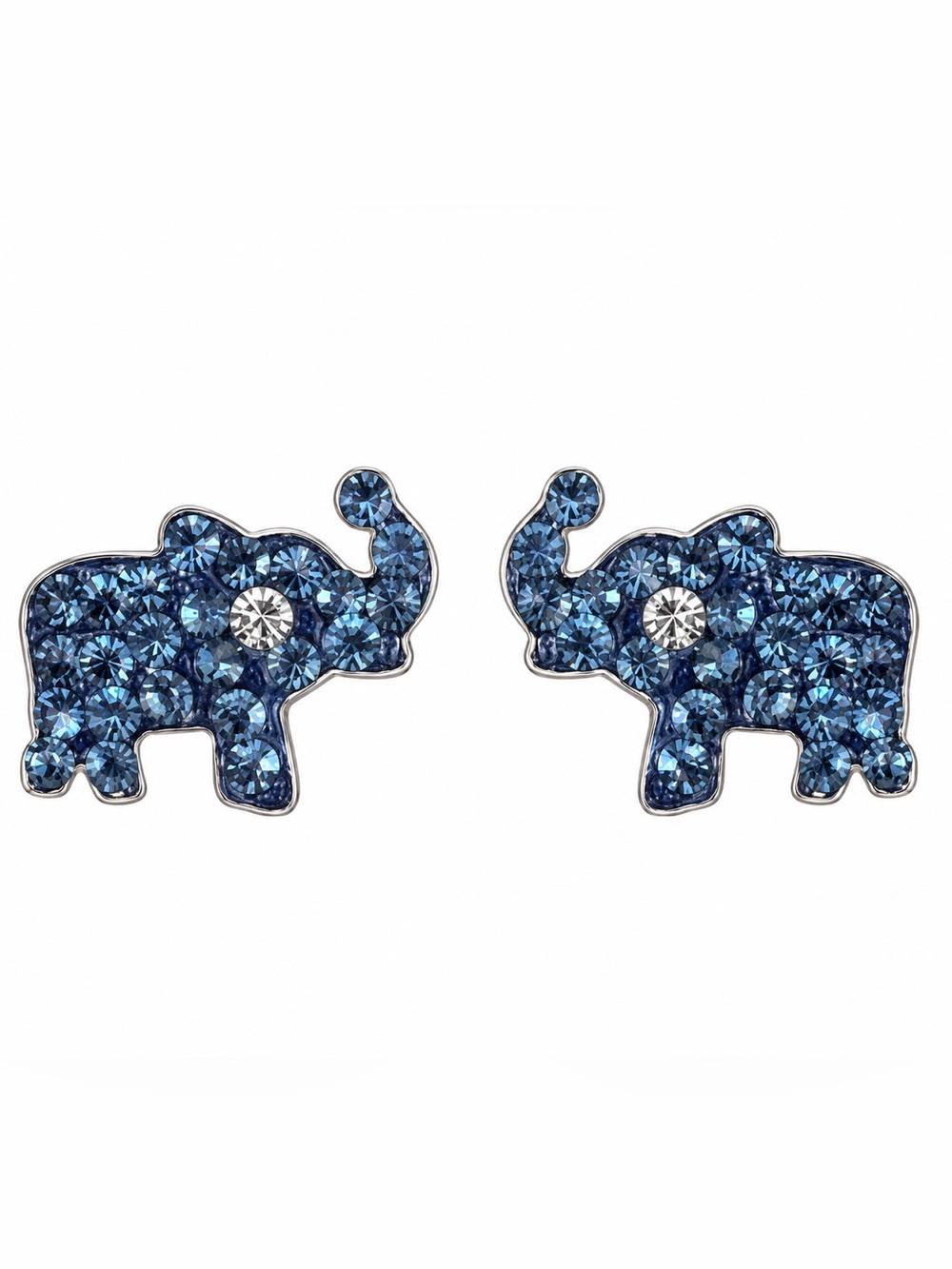 Sterling Silver 925 Blue Rhinestone Elephant Stud Earrings